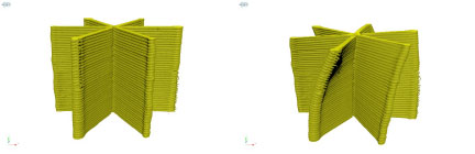 Rendered 3D views of the triangle support with no compression (left) and with 300N compression (right)